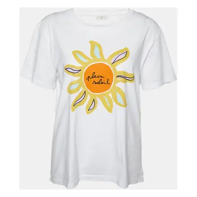 Sandro White Sun Print Cotton Crew Neck T-Shirt