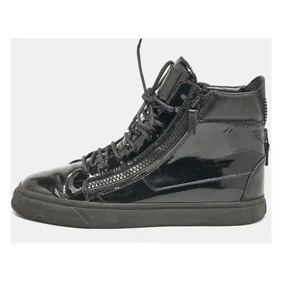 Giuseppe Zanotti Black Leather and Patent Leather London High Top Sneakers Size