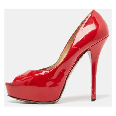 Dolce & Gabbana Red Patent Leather Peep Toe Platform Pumps Size