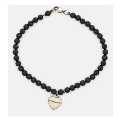 Tiffany & Co. Return To Tiffany Silver Heart Tag Onyx Bead Bracelet