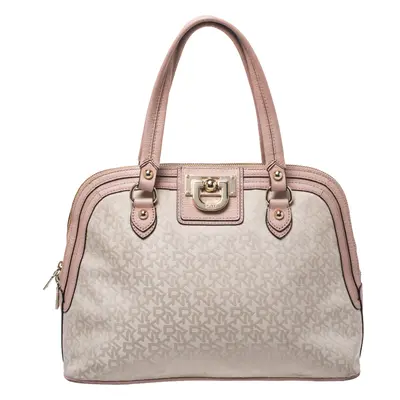 Dkny Pink/Beige Signature Canvas and Leather Dome Satchel