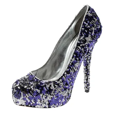 Dolce & Gabbana Metallic Two Tone Sequins Embellished Platform Pumps Size