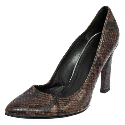 Salvatore Ferragamo Brown Python Embossed Leather Pumps Size