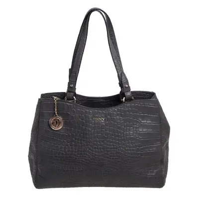 DKNY Grey Crocodile Embossed Leather Tote