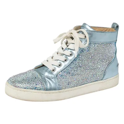 Christian Louboutin Blue Leather Embellished High Top Sneakers Size