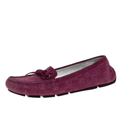 Gucci Purple GG Suede Leather Bow Slip On Loafers Size 36.5