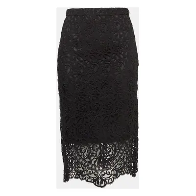 Burberry Black Macrame Lace Midi Pencil Skirt