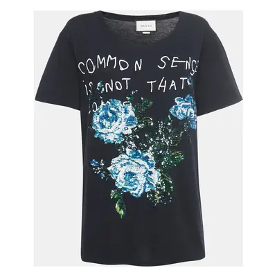 Gucci Black Sequined Embroidered Cotton T-Shirt