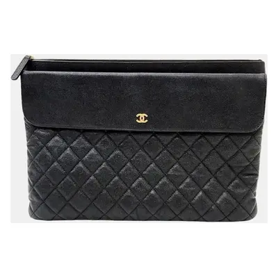 Chanel Black Caviar Pocket Large Clutch