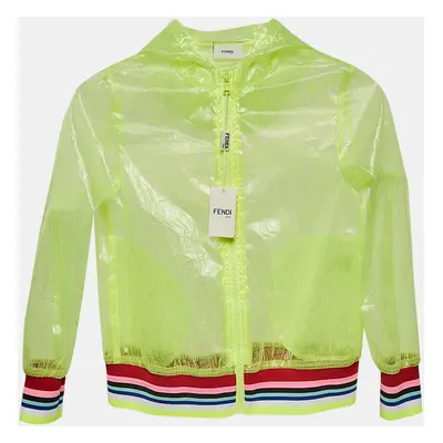 Fendi Neon Green Printed Synthetic Sheer Jacket 9Y