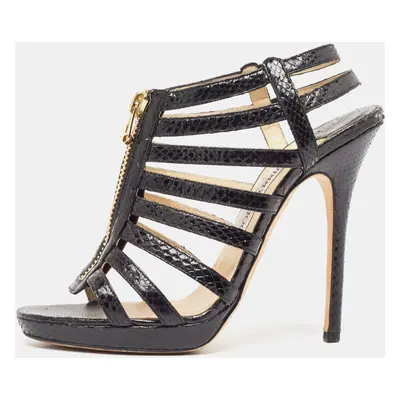 Jimmy Choo Black Snakeskin Glenys Sandals Size 38.5