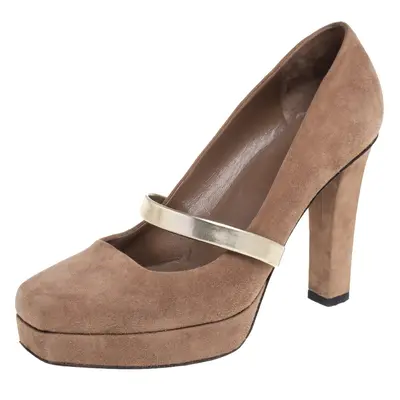 Gucci Dark Beige Suede Mary Jane Platform Pumps Size