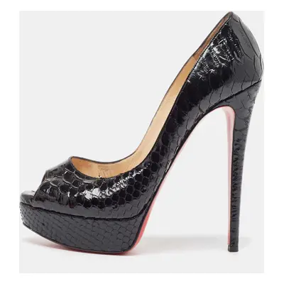 Christian Louboutin Black Python Lady Peep Toe Pumps Size