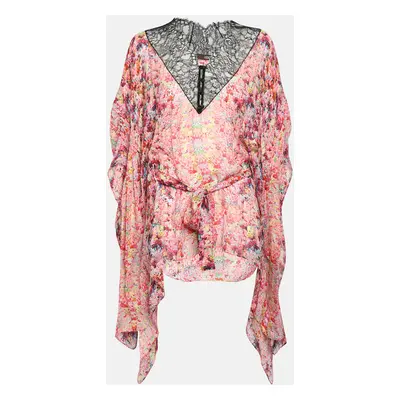 Roberto Cavalli Multicolor Silk and Lace Kaftan Top