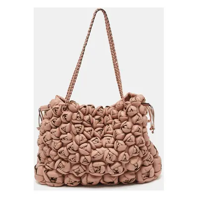 Valentino Light Pink Leather Floral Applique Zip Tote