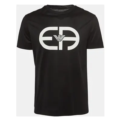 Emporio Armani Black r-EAcreate Logo Print Tencel Crew Neck T-Shirt