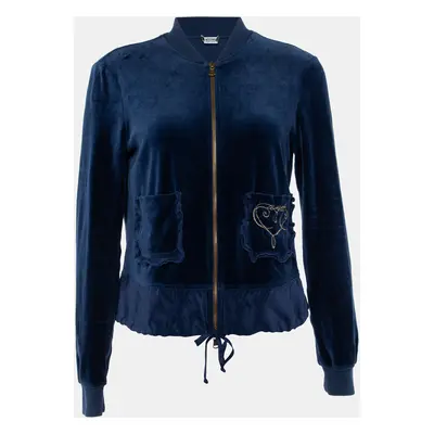 Moschino Cheap and Chic Navy Blue Velvet Zip Front Jacket