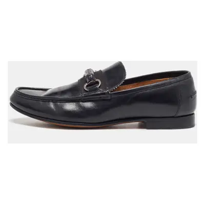 Gucci Black Leather Bamboo Horsebit Slip On Loafers Size 41.5