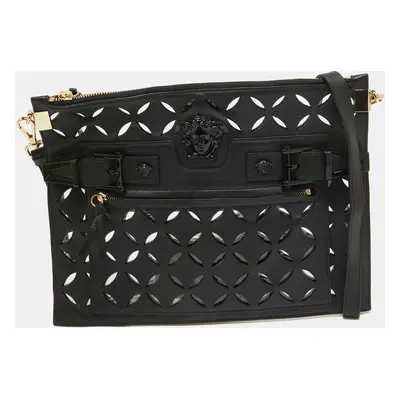 Versace Black Lasecut Leather and PVC Medusa Shoulder Bag