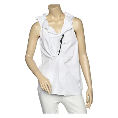 Marni White Cotton Ruffle Detail Sleeveless Top