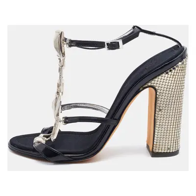 Giuseppe Zanotti Black Patent Leather Block Heel Ankle Strap Sandals Size