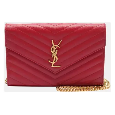 Yves Saint Laurent Monogram Leather Red Shoulder Bag