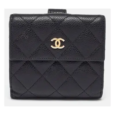 Chanel Black Quilted Caviar Leather CC Compact Wallet