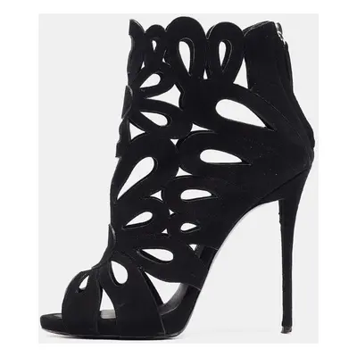 Giuseppe Zanotti Black Suede Cut Out Open Toe Booties Size