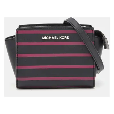 Michael Kors Black/Pink Saffiano Leather Mini Selma Crossbody Bag