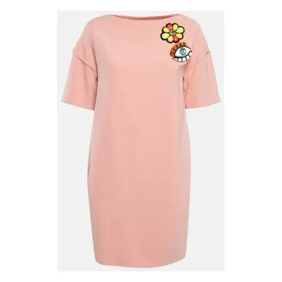 Boutique Moschino Pink Brooch Applique Crepe Shift Dress