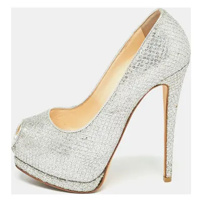 Giuseppe Zanotti Silver Glitter Fabric Sharon Pumps Size