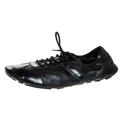 Prada Black Leather and Patent Leather Lace Up Sneakers Size