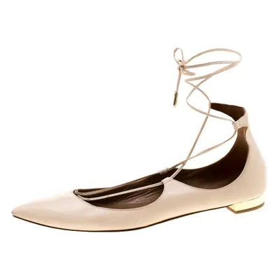 Aquazzura Beige Leather Christie Ankle Wrap Pointed Toe Flats Size