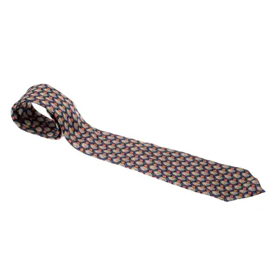 Burberry Vintage Multicolor Nova Check and Floral Pattern Silk Tie