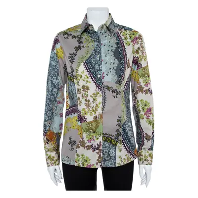 Etro Multicolor Floral Print Stretch Cotton Shirt