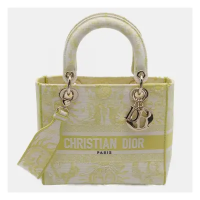 Christian Dior Yellow White Canvas LADY D-LITE Medium Handbag