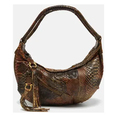 Salvatore Ferragamo Brown Python Leather Hobo