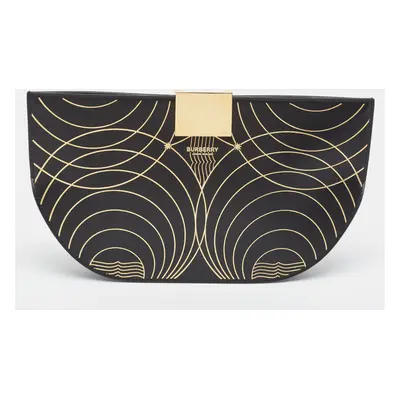 Burberry Black/Gold Printed Leather Olympia Wristlet Clutch