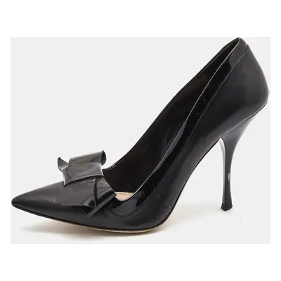 Miu Miu Black Patent and Leather Bow Pointed Toe Pumps Size