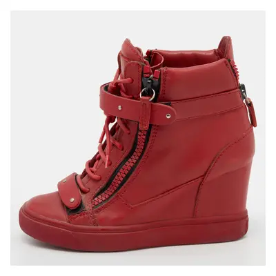 Giuseppe Zanotti Red Leather High Top Wedge Sneakers Size 36.5