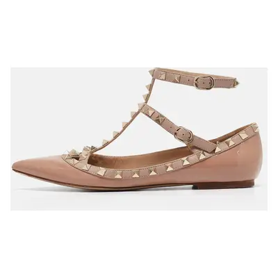 Valentino Pink Patent Leather Rockstud Ankle Strap Ballet Flats Size