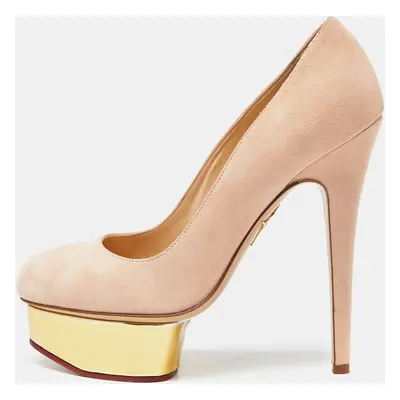 Charlotte Olympia Beige Leather Dolly Platform Pumps Size