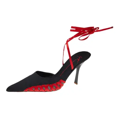 Giuseppe Zanotti Black/Red Satin And Mesh Ankle Wrap Sandals Size