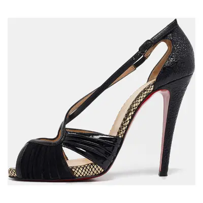 Christian Louboutin Black Leather and Suede Divinoche Peep Toe Pumps Size