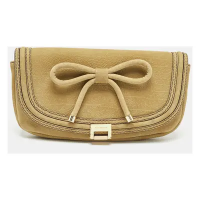 Burberry Green Nubuck Leather Bow Flap Clutch