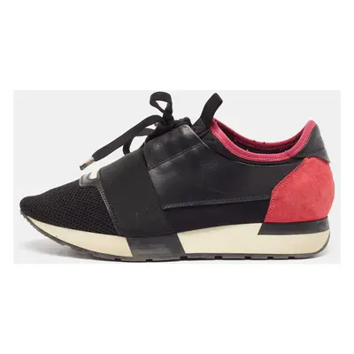 Balenciaga Black/Pink Leather and Mesh Race Runner Sneakers Size