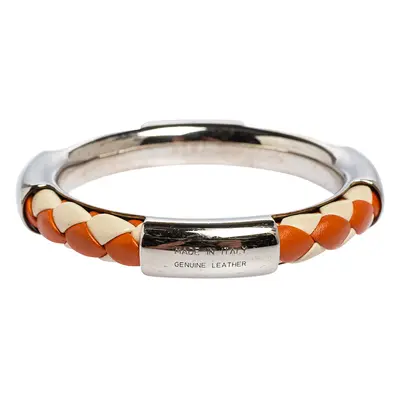 Tod's Woven Leather Silver Tone Bangle Bracelet