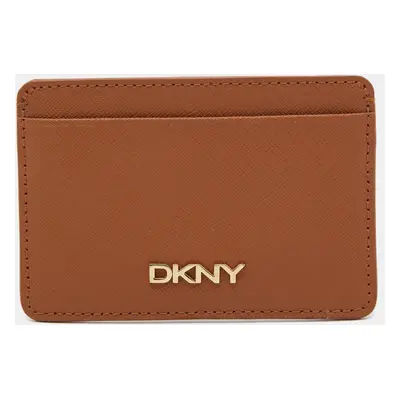 DKNY Tan Saffiano Leather Logo Card Holder