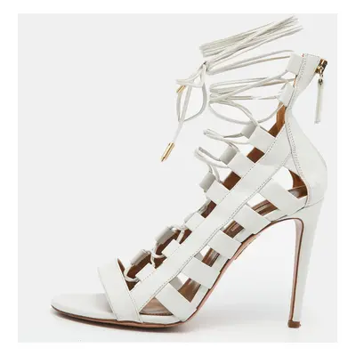 Aquazzura White Leather Amazon Lace-up Sandals Size 37.5