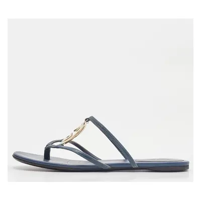 Gucci Blue Leather GG Cage Flat Thong Sandals Size